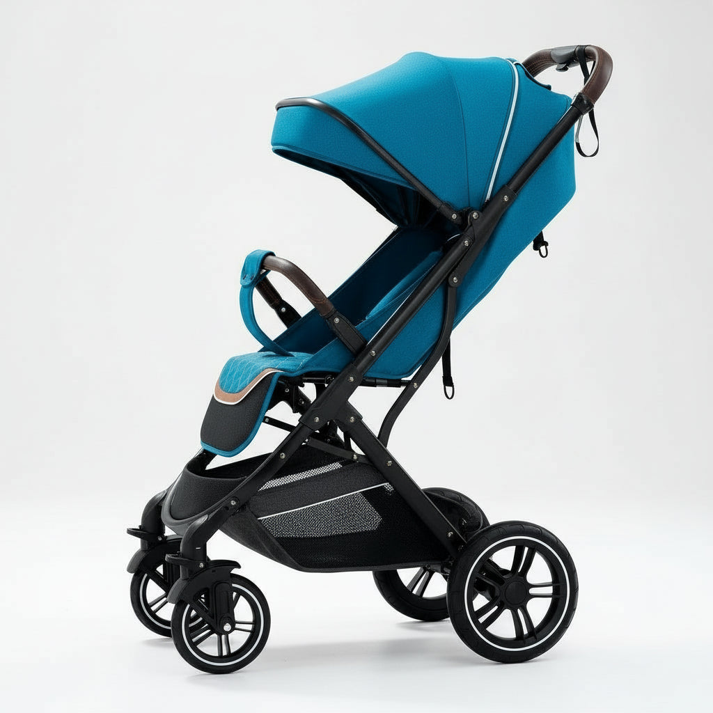 Poussette_Ultra_legere_et_compacte_bleu_de coté