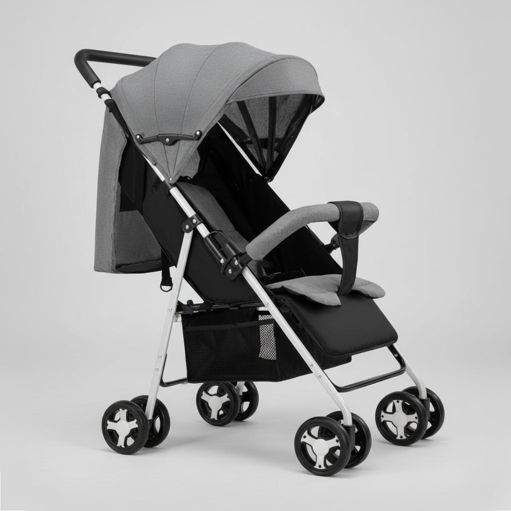 Poussette_canne_pliable_compacte gris ouverte