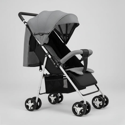 Poussette_canne_pliable_compacte gris ouverte