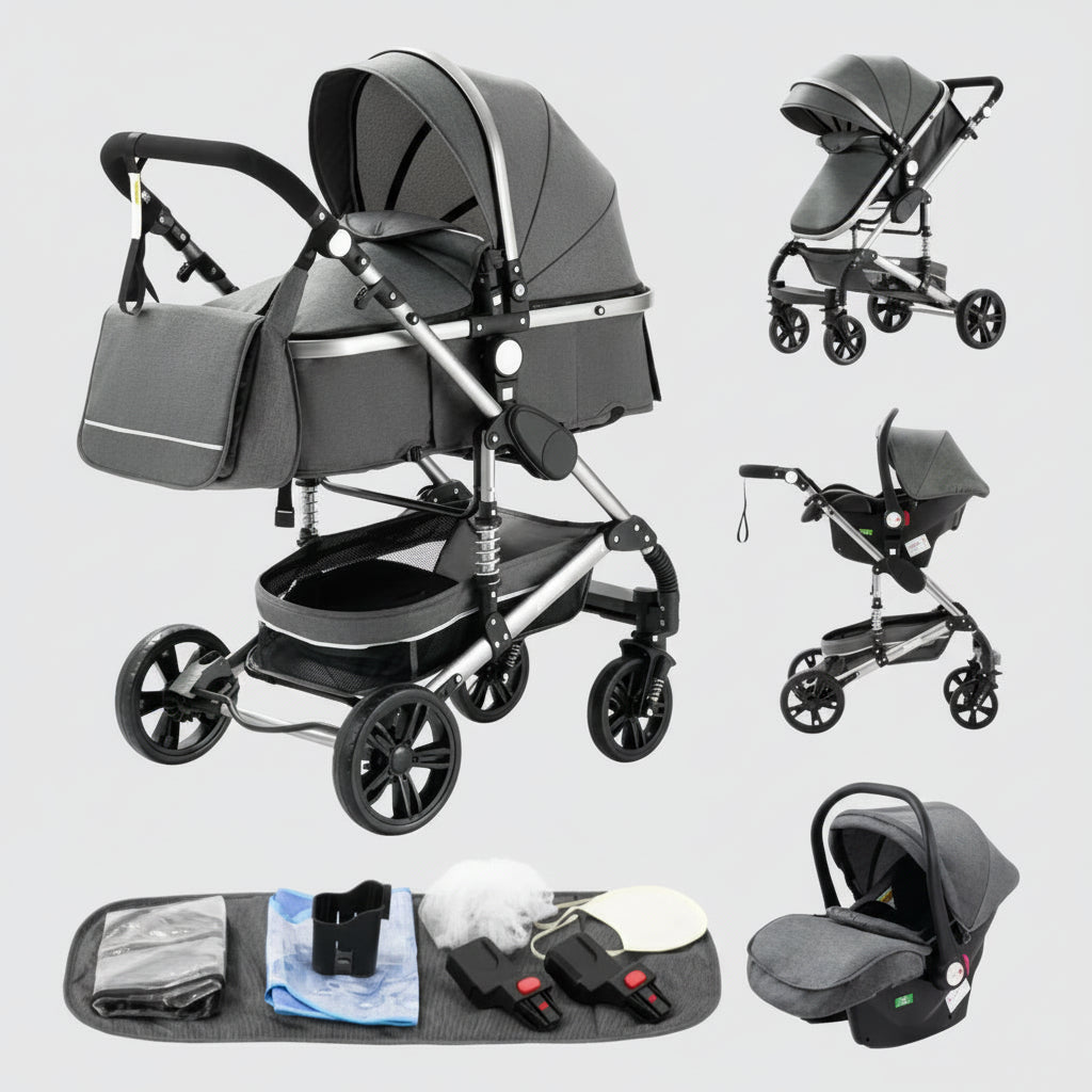 Poussette compacte 3 en 1 kaki