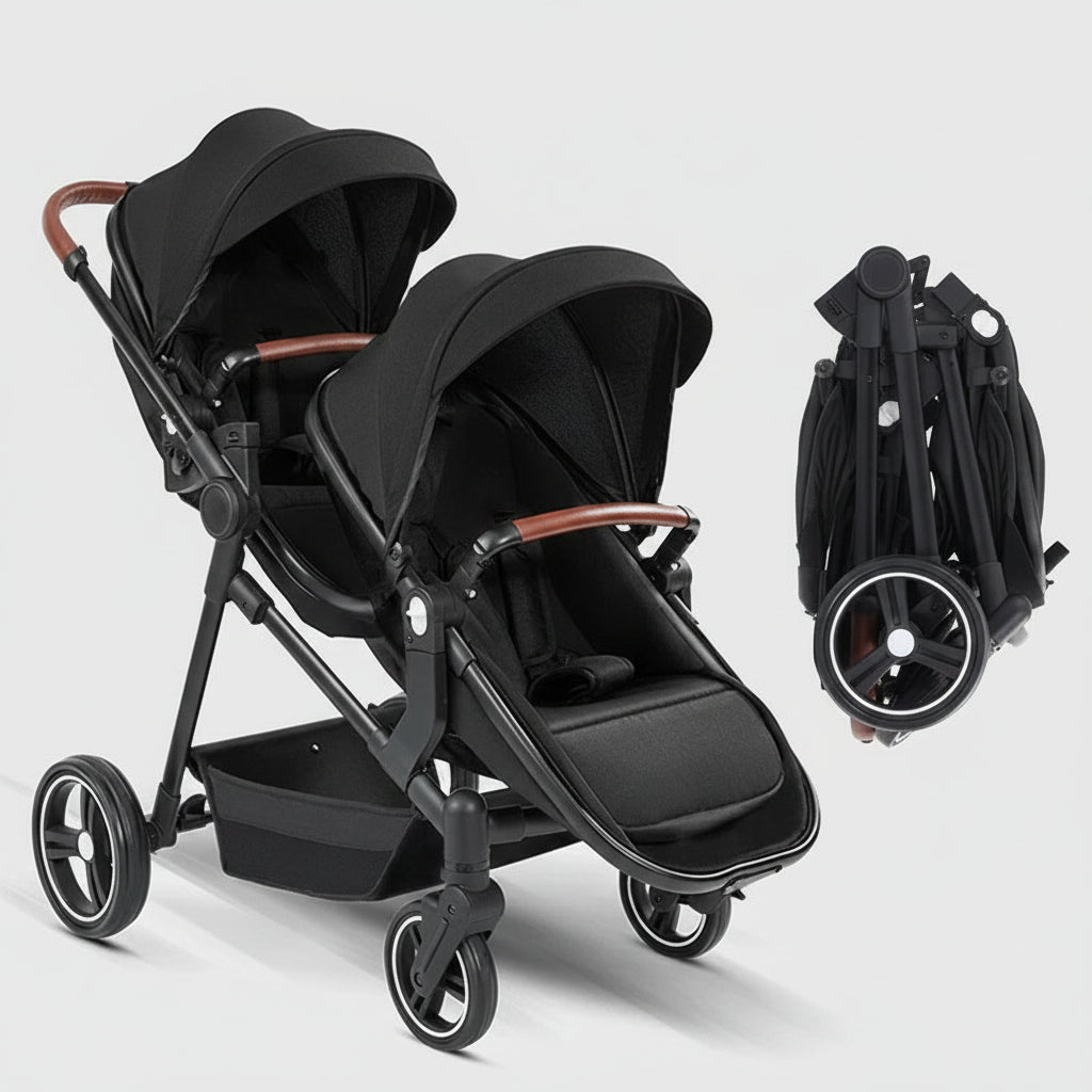 Poussette double compacte noir
